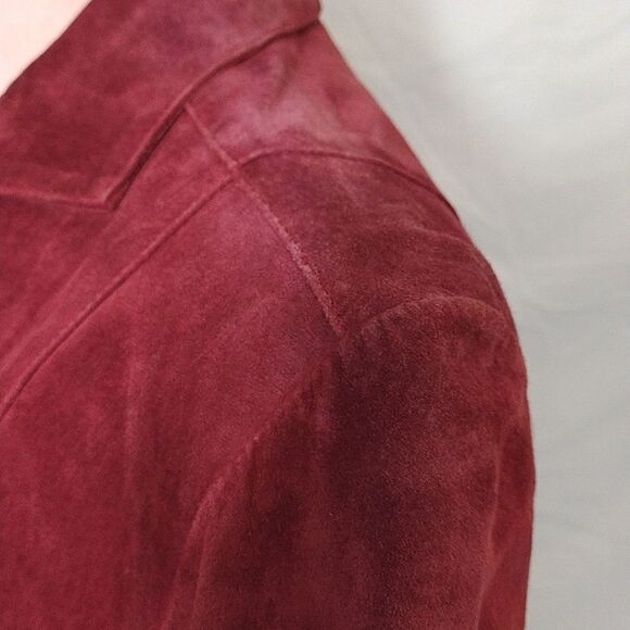 VTG 90s Red Genuine Leather Suede Single Breasted Blazer Jacket Medium - Picture 11 of 15